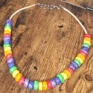 Rainbow beaded thong necklace.