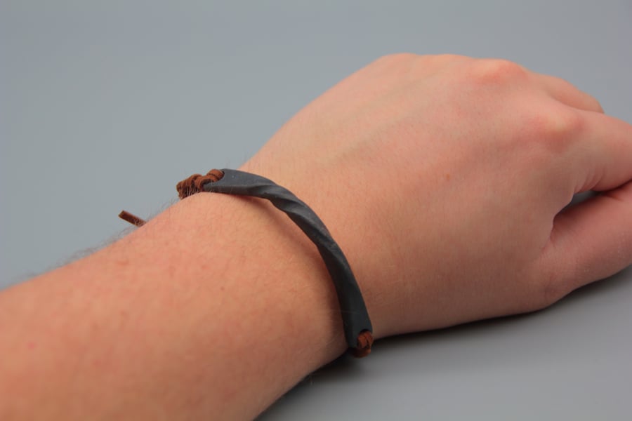Hand-forged Bracelets with braided vegan leather