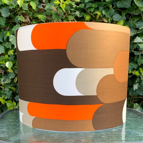 BOLD MOD Space Age Style Brown Orange Op Art 60s 70s Vintage fabric Lampshade
