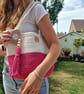 Cotton Crochet Shoulder Bag In Bold Pink & Natural Off White - Image 2