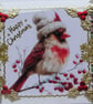 Hand Crafted Decoupage Chistmas Card - Happy Christmas (3360) Robin Wearing Hat