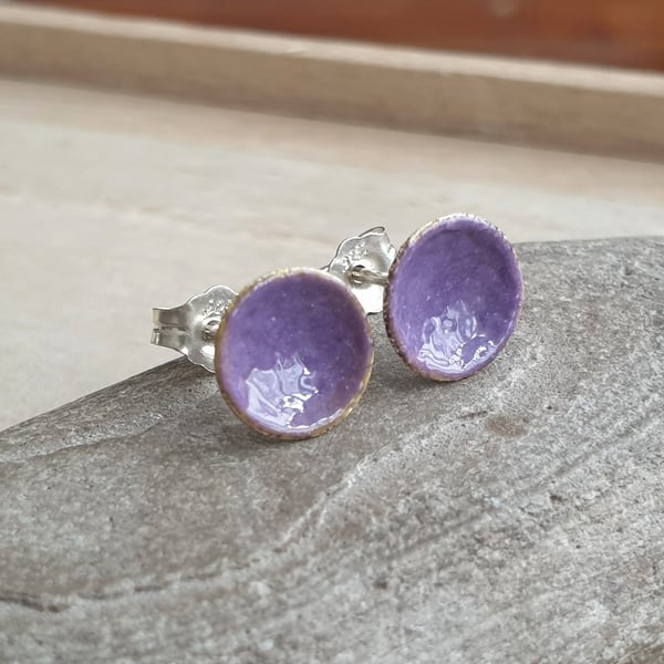 Lilac enamel studs, Purple earrings, Medium size studs