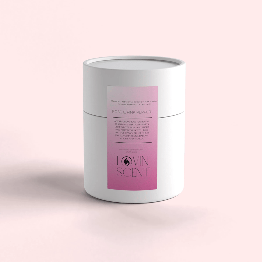 Rose & Pink Pepper Soy-Coconut Wax Candle Vegan Twin Wick, Himalayan Salt