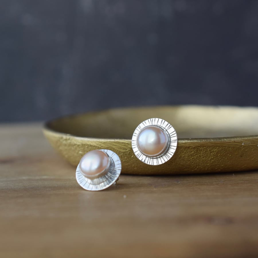 Pearl Earrings - Silver Stud Earrings - Handmade Artisan Jewellery 