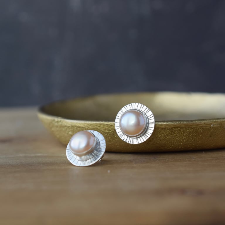 Pearl Earrings - Silver Stud Earrings - Handmade Artisan Jewellery 