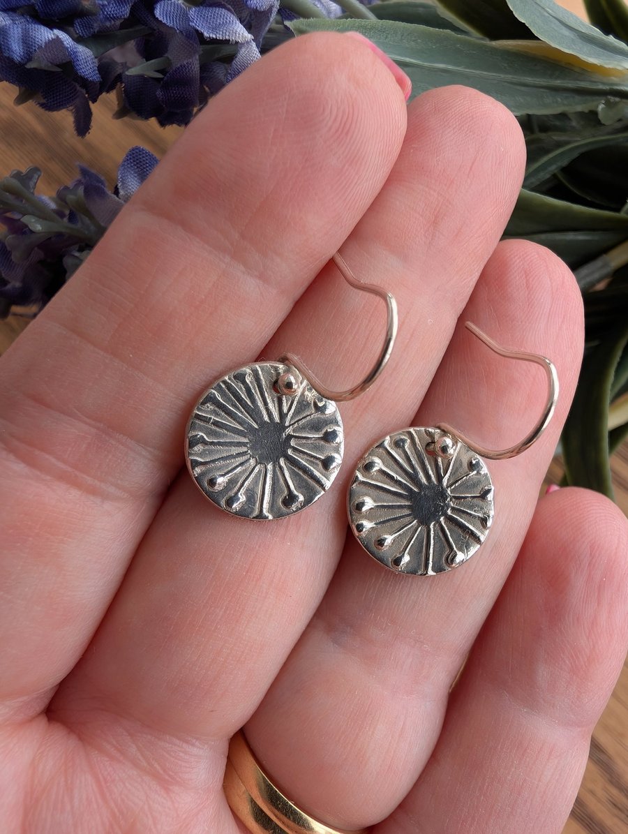 Handmade Fine Silver Drop Earrings Dandelion Clock Design