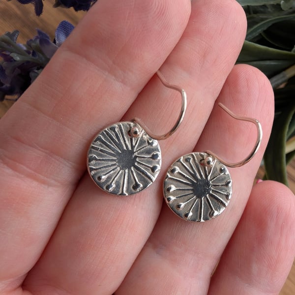 Handmade Fine Silver Drop Earrings - Dandelion Clock Design