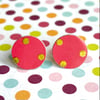 Recycled tin raspberry pink and gold polka dot circle studs