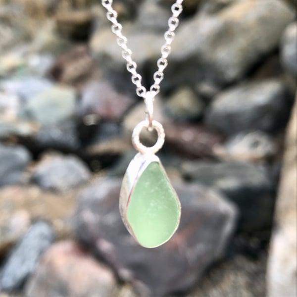Beautiful Honey Sea Glass and Sterling Silver Pendant Necklace - 1258