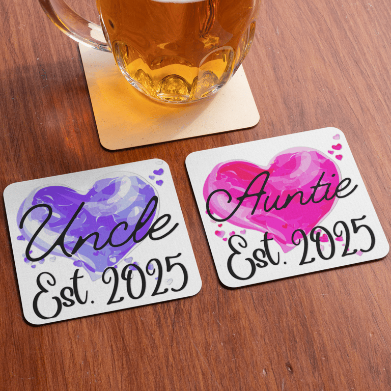 Auntie And Uncle Set Of Two Coasters 2025 Coaster Set Gift Cute Baby Shower 