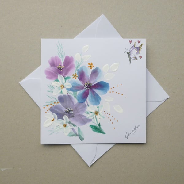 hand painted floral greetings card ( ref FA 35 C1 )