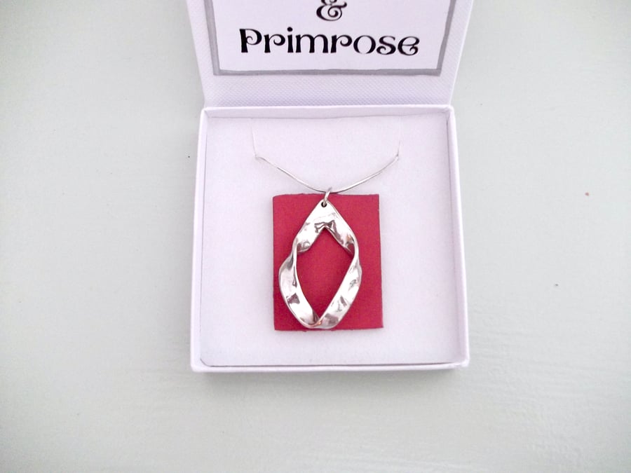  Pink Leather Pendant Necklace 16 ,Abstract Shape Silver Coloured Metal 