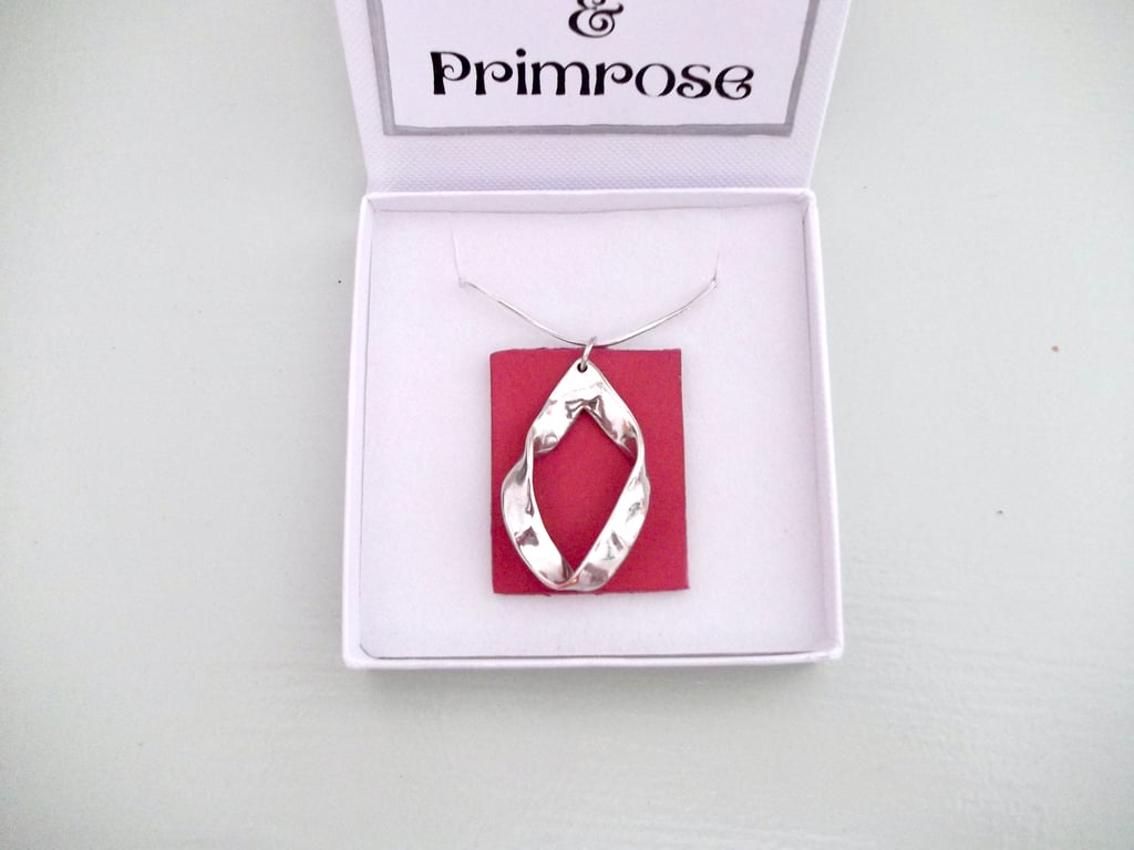  Pink Leather Pendant Necklace 16 ,Abstract Shape Silver Coloured Metal 