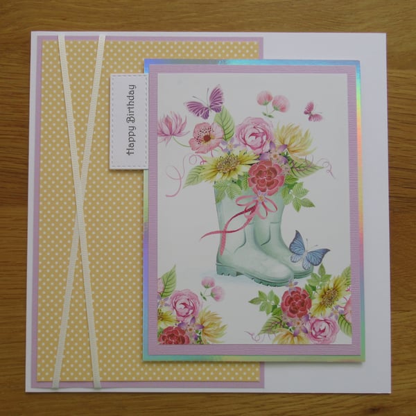Wellies & Flowers - Large Birthday Card (19x19cm)