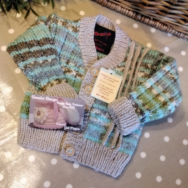 Baby Boys Designer Hand knitted Cardigan with Merino wool & Cotton 3-9 months
