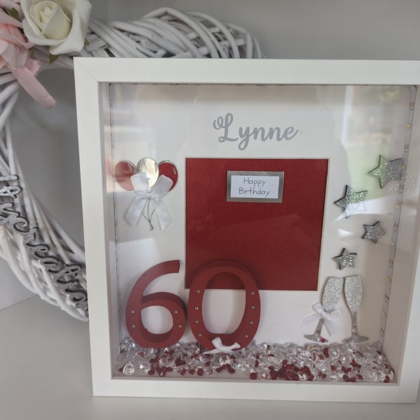 Personalised Box Frame, 60th, Birthday, Red, Silver, Handmade, Unique, 