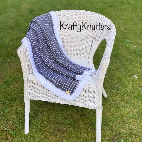 Handmade Grey and White Crochet Baby Blanket