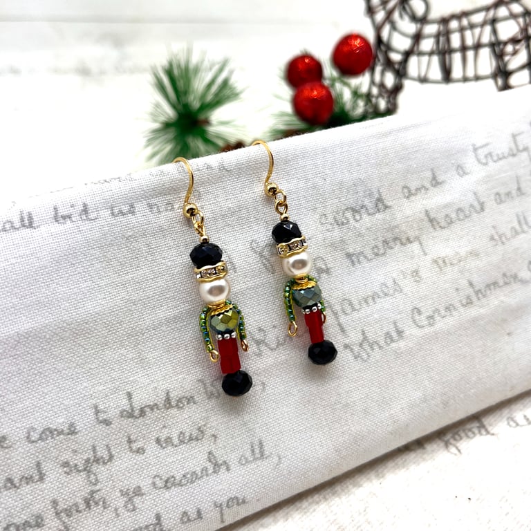 Crystal diamante Nutcracker soldier small dangle earrings festive gifts for her