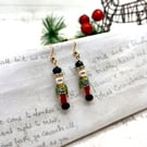 Crystal diamante Nutcracker soldier small dangle earrings festive gifts for her