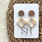 Elegant Neutral Polymer Clay Dangle Earrings with Walnut Studs