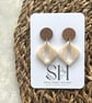 Handmade Polymer Clay Earrings with Walnut Studs – Neutral Statement Dangles