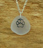 White beach glass with pawprint charm - Image 3