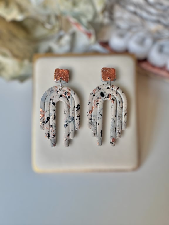 Animal Print - Bronze and Art Deco Arch Polymer Clay earrings 