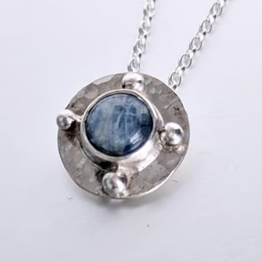 Blue Kyanite Pendant- celtic design recycled silver