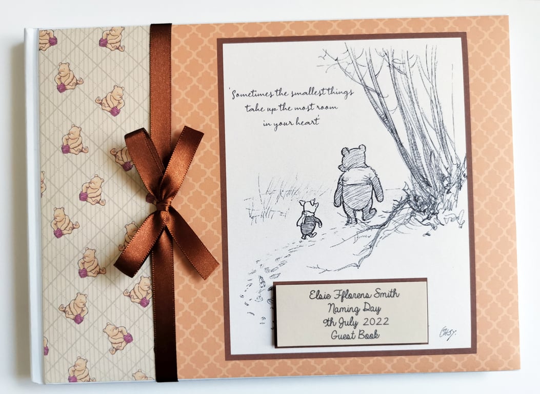 Classic Winnie the pooh unisex baby shower guest book, winnie birthday book