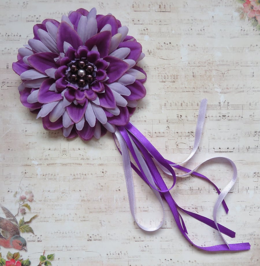 Purple & Lilac Regency Daisy Flower & Ribbons Fascinator Hair Clip 