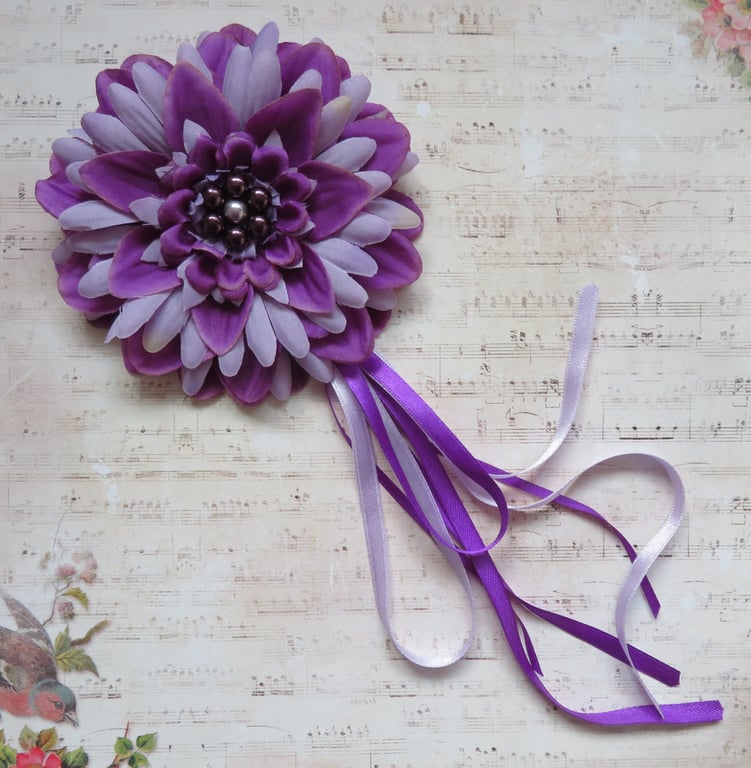 Purple & Lilac Regency Daisy Flower & Ribbons Fascinator Hair Clip 