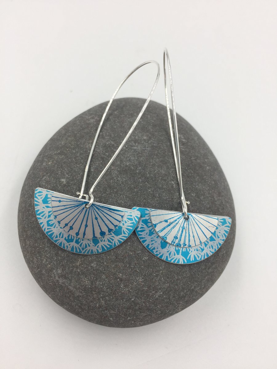 Long drop turquoise dandelion earrings