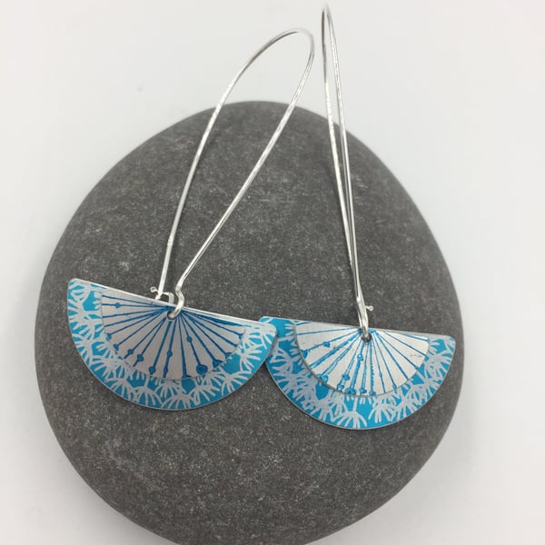 Long drop turquoise dandelion earrings