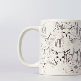 Woodland Mug, featuring Deers, Rabbits, Foxes, Owls and more!