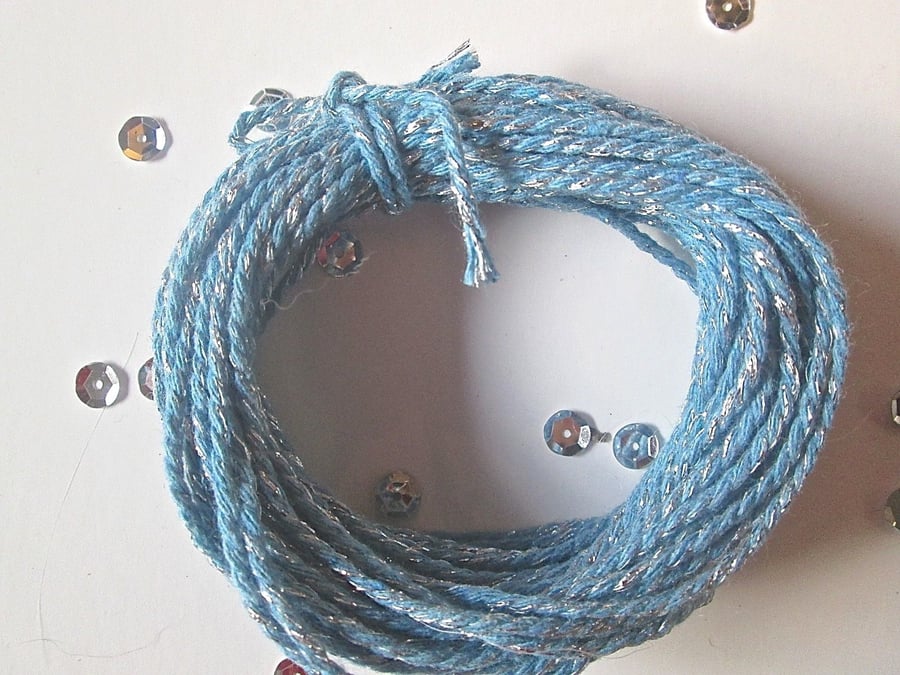 10 metres of Light Blue SPARKLE Cotton Bakers twine