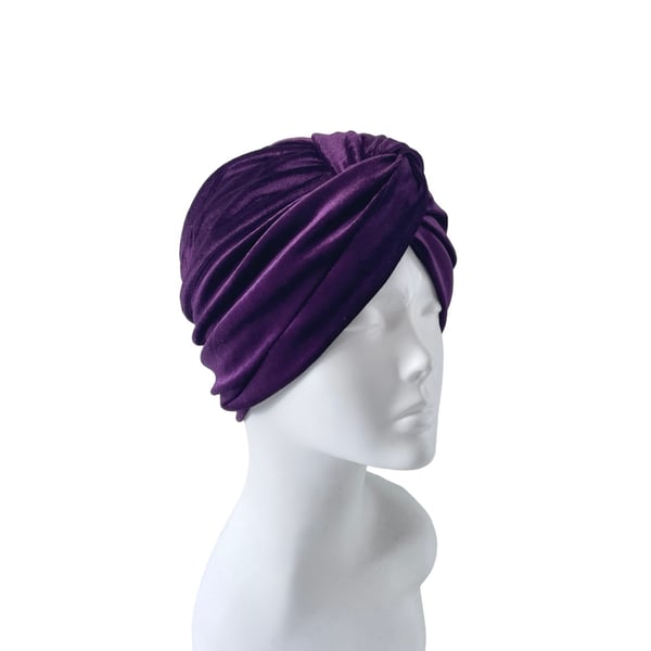 Purple Vintage Style Twist Turban Hat Soft Elastic Velvet Head Wrap