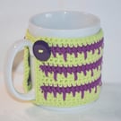 Crochet Mug Cosy Mug Wrap Mug Hug Lime Purple 100% Cotton Hygge OOAK Ver. 26
