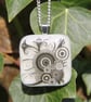 Iridiscent Fused Glass Pendant White with Black Circles, Fused Glass necklace F6 - Image 3