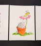 Hand watercoloured postcards from Penny Black stamps - Dog, hedgehog and rabbit