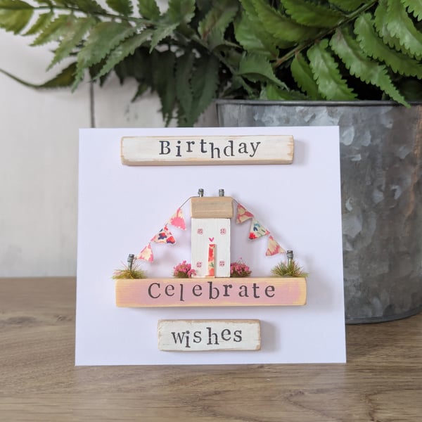 Birthday Card With Removable Wooden Cottage Gift