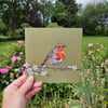 Robin on blossom branch card, blank cards, thinking of you, garden bird, Spring