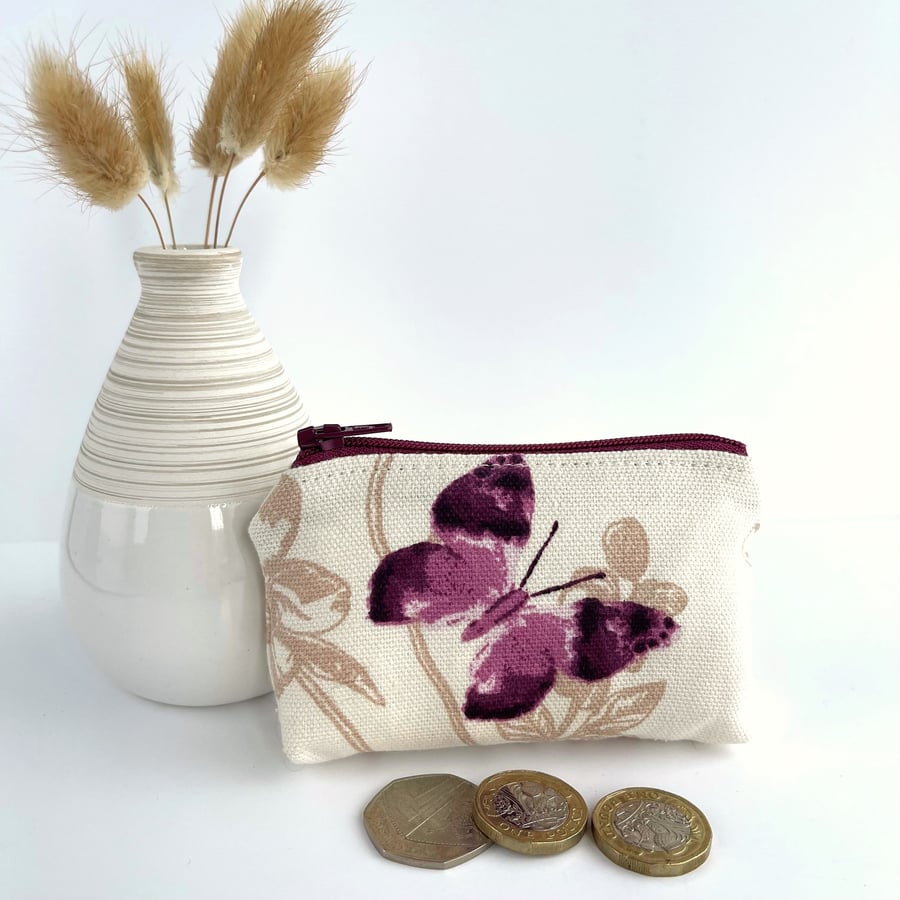 Small Coin Purse with Plum Purple Butterfly