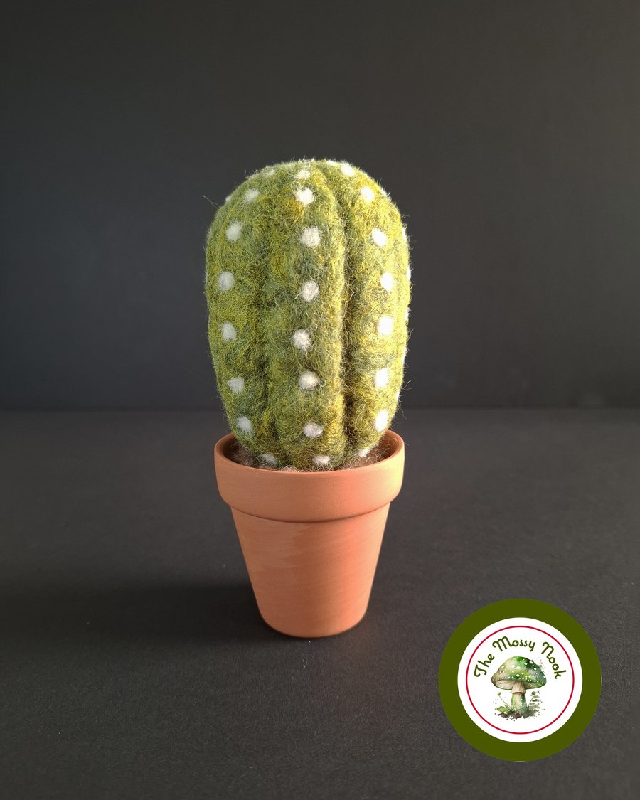 Handmade Cactus. Needle Felted with Wool Fibres. Real Terracotta Pot.
