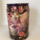 Fairies in Enchanted Forest Mauve flowers upcycled Coffee Bean Can