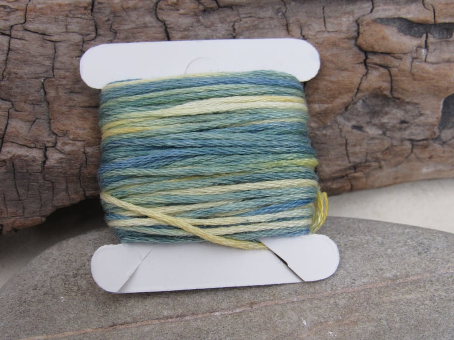 8m Hand Dyed Natural Dye Space Dyed Yellow Green Cotton Embroidery Thread Floss