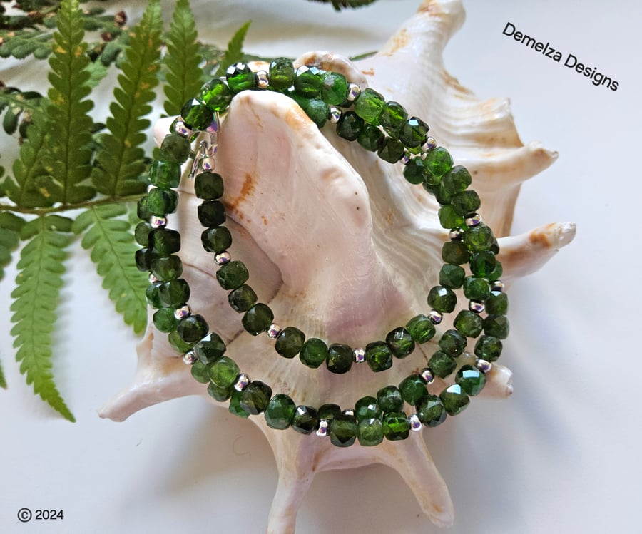 Designer Dainty Russian Chrome Diopside Sterling Silver Necklace  ONE OFF 