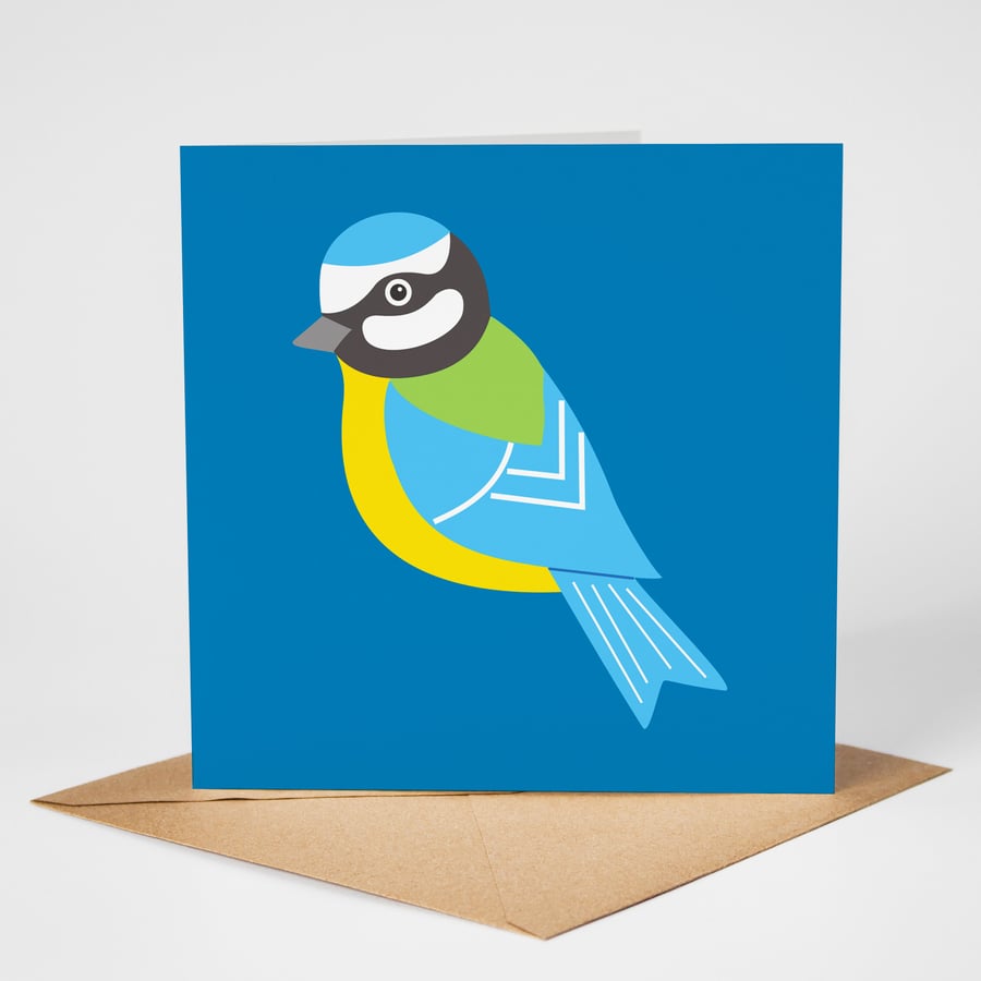 Blue Tit Card, Bird Greeting Card, Eco Friendly Blank Card, Garden Bird Card