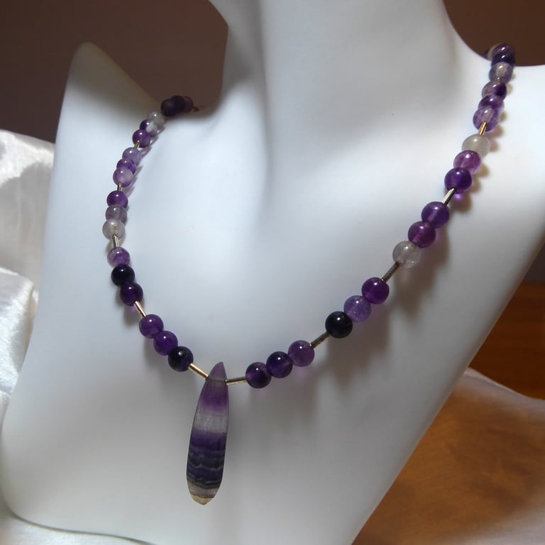 Purple Fluorite and Sterling Silver Necklace