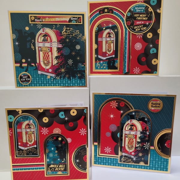 Set of 4 Fun & Funky Christmas Cards - A Rockin' Christmas
