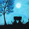 Dog Card, Love Art Card, Two Dogs, Funny Anniversary Card, Wedding Dogs Moon Art